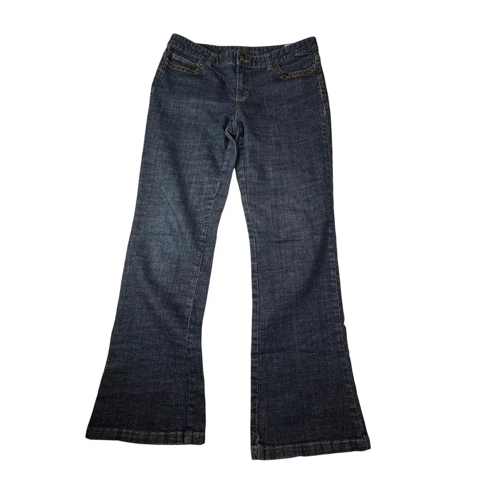 Michael Kors Flare Jeans Blue Studded Flap Pocket Y2K Western Moto Size 10